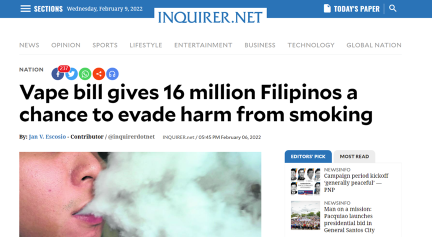 菲律宾各界人士呼吁烟民改用电子烟：让1600万烟民有机会远离烟草危害